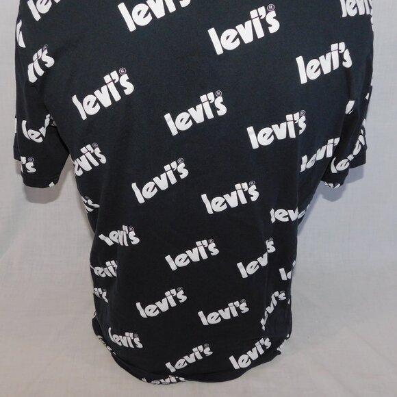 Levi's Mens M Black White Allover Spellout Print Short Sleeve T Shirt relaxed - Picture 9 of 10